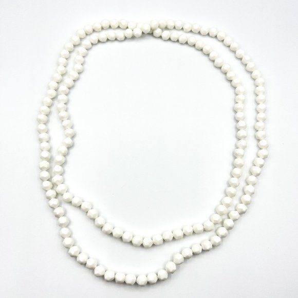 Vintage Jewelry - Extra Long White Faceted Bead Necklace